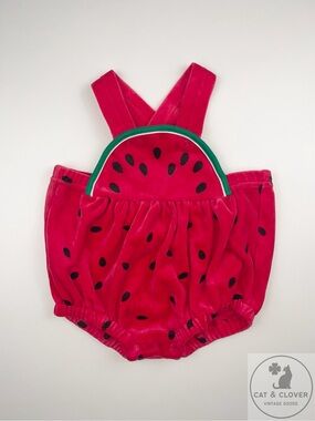 Le Top 90s Watermelon Velour Bubble Vintage Romper Sunsuit 9M